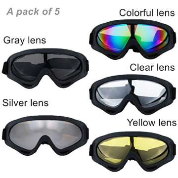 LJDJ Motorcycle Goggles Set of 5 - Dirt Bike ATV Motocross Protective Goggles