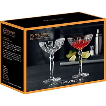 Nachtmann Noblesse Collection Cocktail Coupe Glasses, set of 2, Clear Crystal Glass with Stem, Perfect for Drinking Champagne, Sweet Wine, Martini, and Cosmopolitan, dishwasher safe