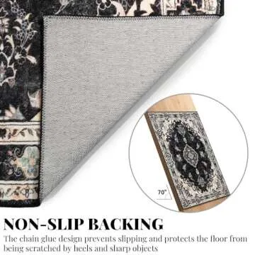 MUJOO Black Rug 8'x10' Stylish Washable Area Rug