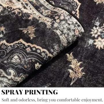 MUJOO Black Rug 8'x10' Stylish Washable Area Rug