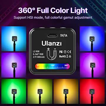 Ulanzi L2 COB RGB LED Video Light, 360° Full Color Portable Led Light for Camera Lighting, Magnetic Super Mini Cute Cube Light for Toy, Stop Motion and Micro Photography