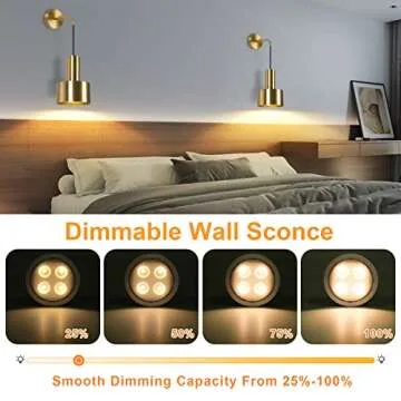 Stylish Wireless Wall Sconce Set, Dimmable 3000K-6000K