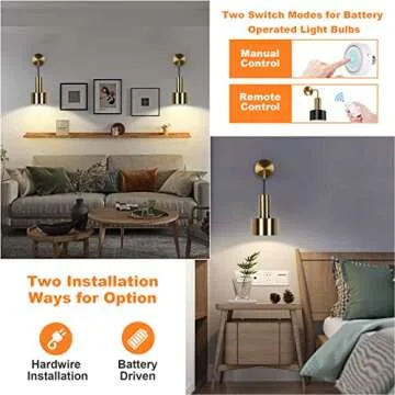 Stylish Wireless Wall Sconce Set, Dimmable 3000K-6000K