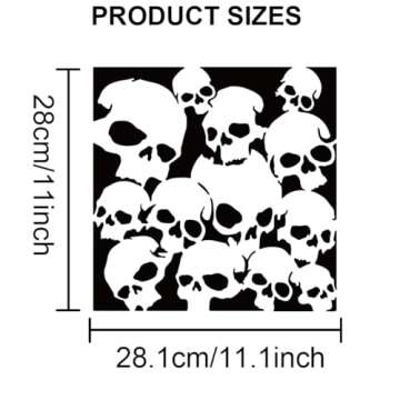 MAYJOYDIY Skull Pattern Stencils 11.8×11.8inch Large Scary Skull Template with Paint Brush Halloween Theme Skeleton Drawing Stencil for DIY Projects Crafts Furniture Canvas Wall Decor