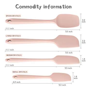 Scraper Spatula Set Heat Resistant Kitchen Cooking Utensils Food Grade Silicone Baking Spatulas One Piece Design Spoon Non-Stick Spatula Kitchen Scraper Set of 4 Pink