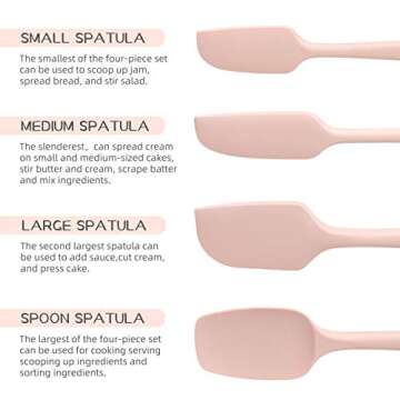 Scraper Spatula Set Heat Resistant Kitchen Cooking Utensils Food Grade Silicone Baking Spatulas One Piece Design Spoon Non-Stick Spatula Kitchen Scraper Set of 4 Pink