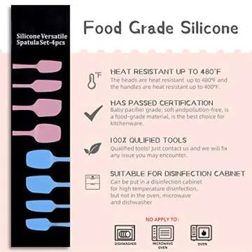 Scraper Spatula Set Heat Resistant Kitchen Cooking Utensils Food Grade Silicone Baking Spatulas One Piece Design Spoon Non-Stick Spatula Kitchen Scraper Set of 4 Pink