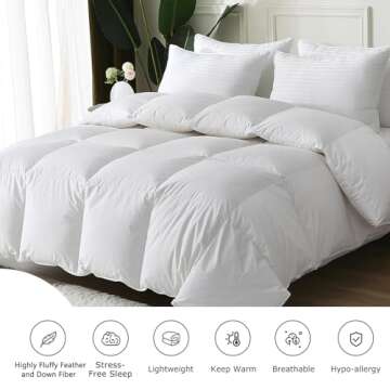 BPC King Size Feather Comforter, Filled with Feather and Down Fiber, 106x90 Inches All Season Duvet ...