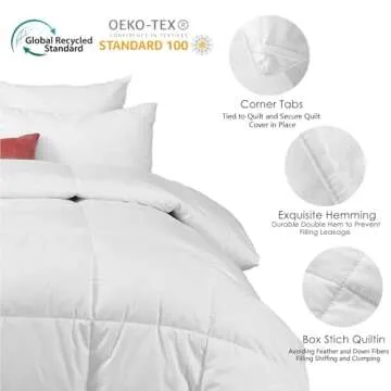 BPC King Size Feather Comforter, Filled with Feather and Down Fiber, 106x90 Inches All Season Duvet Insert Luxurious Fluffy Hotel Bedding Comforters with 100% Cotton Cover and 4 Corner Loops