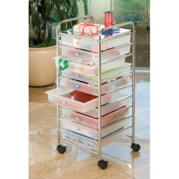 Seville Classics Large 10-Drawer Multipurpose Mobile Rolling Utility Storage Organizer Cart, Frost White