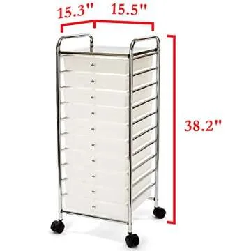 Seville Classics Large 10-Drawer Multipurpose Mobile Rolling Utility Storage Organizer Cart, Frost White