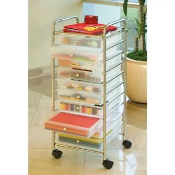 Seville Classics Large 10-Drawer Multipurpose Mobile Rolling Utility Storage Organizer Cart, Frost White