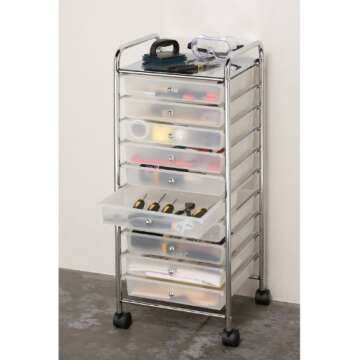 Seville Classics Large 10-Drawer Multipurpose Mobile Rolling Utility Storage Organizer Cart, Frost White