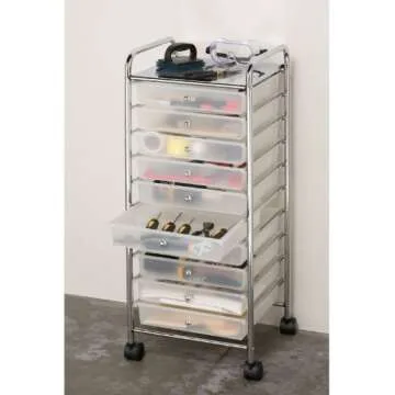 Seville Classics Large 10-Drawer Multipurpose Mobile Rolling Utility Storage Organizer Cart, Frost White