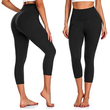 NEW YOUNG 3 Pack Capri Leggings for Women with Pockets-High Waisted Tummy Control Workout Gym Yoga Pants
