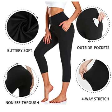 NEW YOUNG 3 Pack Capri Leggings for Women with Pockets-High Waisted Tummy Control Workout Gym Yoga Pants