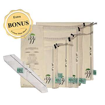 iZZi REUSABLE PRODUCE BAGS for Grocery Shopping, 7 pc Set w/Large Swaddle Sheet, 6 Eco-Friendly Orga...