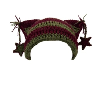 Ponitrack Crochet Hats for Women Star Cat Beanie Vintage Beanies Women Grunge Accessories Slouchy Be...