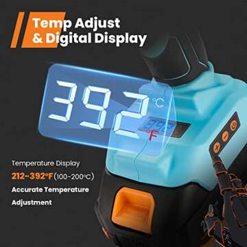 Full Size Cordless Glue Gun, GoGonova 20V Temp Adjust LCD Digital Display Fast Heating Accurate Dual Temp, Dripless Full Size Heavy Duty Hot Gun Kit with 12 Pcs Sticks (Battery Included)