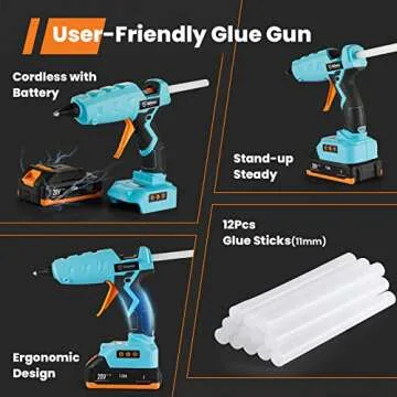 Full Size Cordless Glue Gun, GoGonova 20V Temp Adjust LCD Digital Display Fast Heating Accurate Dual Temp, Dripless Full Size Heavy Duty Hot Gun Kit with 12 Pcs Sticks (Battery Included)