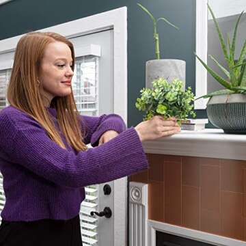 CASALUXE Artificial Potted Plants, Set of 3 Fake Eucalyptus, Boxwood and Rosemary, 2-Toned Plastic Faux Greenery, Mini Houseplants in Cement-Colored Paper Pulp Pots – Modern Farmhouse Decor, 7x8 inch