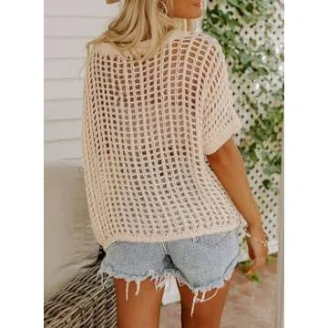 Dokotoo Women’s Casual Spring Summer Crochet Hollow Out Sweater Top 2025 Off Shoulder Pullover Shi...