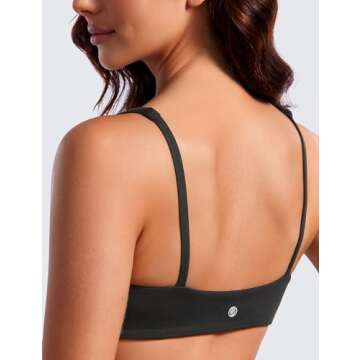 CRZ YOGA Butterluxe Spaghetti Strap Sports Bras for Women - Square Neck Yoga Wireless Low Coverage Padded Cami Crop Top