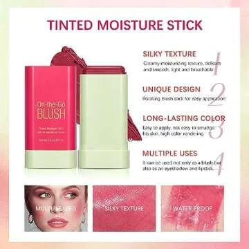 Paminify Multi-Use Cream Blush Stick,2-in-1 On-the-Go Blush for Cheek and Lip Tint,Waterproof Hydrating Tinted Solid Moisturizer Blendable Natural Grow Nude Face Blush Makeup,01 shy pink