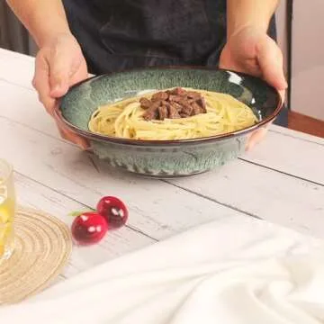 jinsongdafa Ceramic Pasta Bowls Set,105 oz Soup Bowls,Large Salad Bowls,Chip Resistant, Dishwasher Microwave Safe,deep Plate/Wide Bowl, Serving Bowls,Kitchen Dinnerware,Black reactive glaze