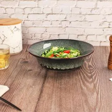 jinsongdafa Ceramic Pasta Bowls Set,105 oz Soup Bowls,Large Salad Bowls,Chip Resistant, Dishwasher Microwave Safe,deep Plate/Wide Bowl, Serving Bowls,Kitchen Dinnerware,Black reactive glaze