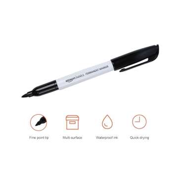 Amazon Basics Fine Tip Point Permanent Markers for Office, School, and Home Use, Black, 12 Pack
