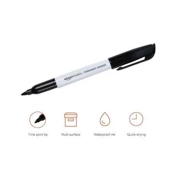 Amazon Basics Fine Tip Point Permanent Markers for Office, School, and Home Use, Black, 12 Pack