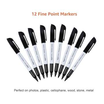 Amazon Basics Fine Tip Point Permanent Markers for Office, School, and Home Use, Black, 12 Pack