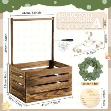 Barydat Wooden Baby Shower Crate Closet Basket with Handle Baby Announcement Sign Garland Hangers La...