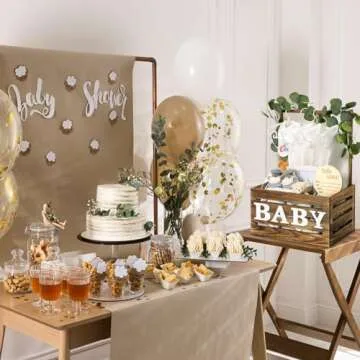 Barydat Wooden Baby Shower Crate Closet Basket with Handle Baby Announcement Sign Garland Hangers Large Letter, Wooden Gift Crate, Letters for Pregnancy New Parent Party(Brown)