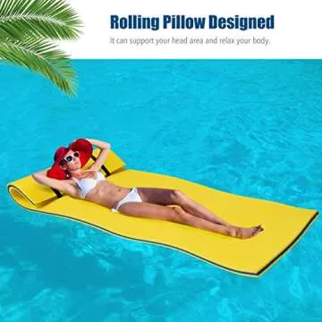 Goplus Floating Water Mat Pad, Lily Pad with Rolling Pillow Design, Bouncy Tear-Resistant 3-Layer XPE Foam, Roll-Up Swimming Foam Pool Floats for Lake River Boat Adults