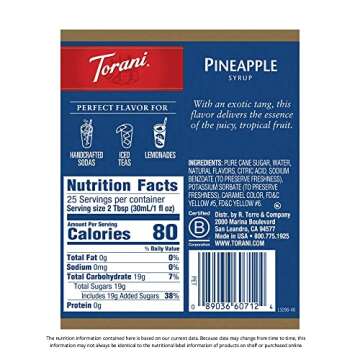 Pineapple Syrup for Coffee 25.4 Ounces for Pineapple Flavored Coffee Torani Syrup with Fresh Finest Pump Dispenser