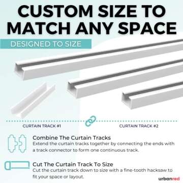 UrbanRed Self Adhesive Curtain Track 16.4FT (5m) for Smooth Ceiling Or Wall- No Drill, Screws, Ceiling Curtain Track, Curtain Rods, Ceiling Mount, Adhesive Curtain Rod (Non-Flexible)