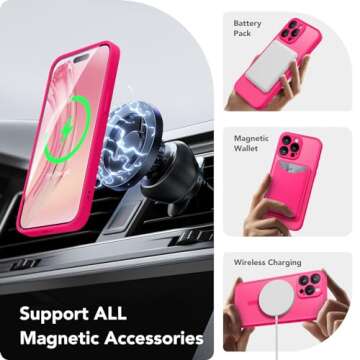 CAPRARO Magnetic for iPhone 13 Pro Case, [Compatible with MagSafe] [Full Camera Protection] Shockproof Protective Slim Translucent Matte Phone Case for iPhone 13 Pro 6.1'', Hot Pink