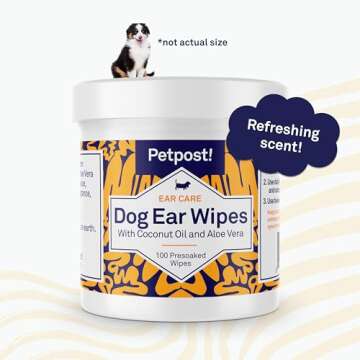 Petpost | Dog Ear Cleaner Wipes - Ultra Soft Cotton Pads in Coconut Oil Aloe Solution - Dog Ear Rinse & Cleanser 100 ct.