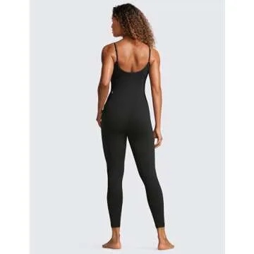 CRZ YOGA Butterluxe Jumpsuits for Women Yoga Workout Casual One Piece Leggings Romper with Built in Bra Black Medium