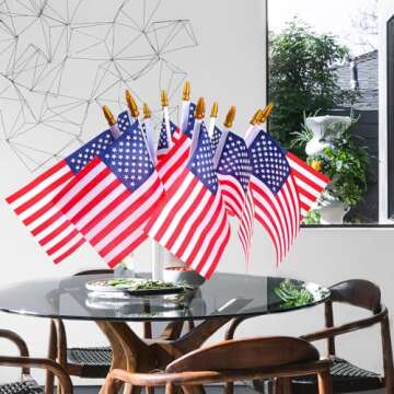 12 Pcs Small American Flags On Stick, Patriotic Outdoor Decor Small US Flags Mini American 12''x8'' Flag, Fourth Of July American Flags For Outside,Mini Flags For Outside Patriotic Holiday Yard Patio