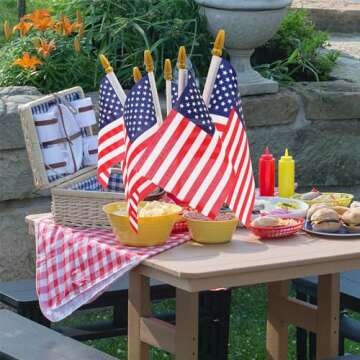 12 Pcs Small American Flags On Stick, Patriotic Outdoor Decor Small US Flags Mini American 12''x8'' Flag, Fourth Of July American Flags For Outside,Mini Flags For Outside Patriotic Holiday Yard Patio