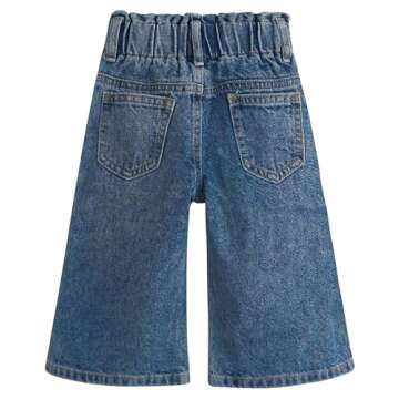 KIDSCOOL SPACE Baby Girls Jeans,Toddler Elastic Waist with D-Ring Slant Pockets Wide-Leg Denim Pants...
