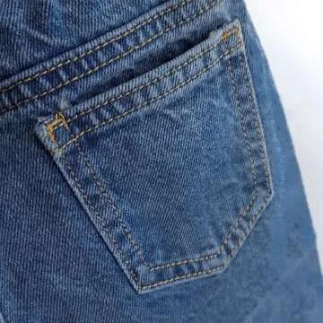 KIDSCOOL SPACE Baby Girls Jeans,Toddler Elastic Waist with D-Ring Slant Pockets Wide-Leg Denim Pants,Blue,12-18 Months