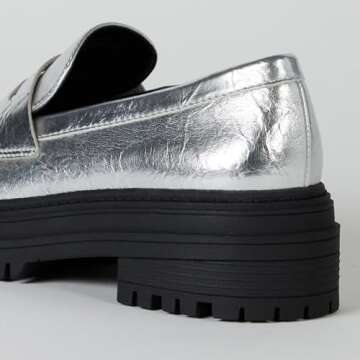 The Drop Women's Ryan Lug Sole Loafer, Silver Crinkle Metallic, 7.5