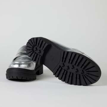 The Drop Women's Ryan Lug Sole Loafer, Silver Crinkle Metallic, 7.5