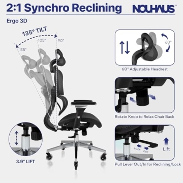 Nouhaus Ergo3D Ergonomic Office Chair with Adjustable Features