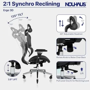Nouhaus Ergo3D Ergonomic Office Chair with Adjustable Features