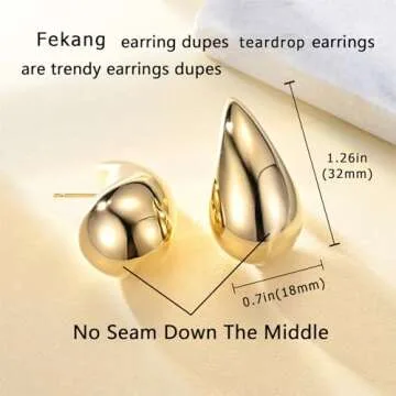 Fekang Teardrop Earrings Chunky Gold Hoop Earrings for Women Trendy Lightweight Earrings Hypoallergenic 18K Real Gold Plated Fashion Jewelry for Women